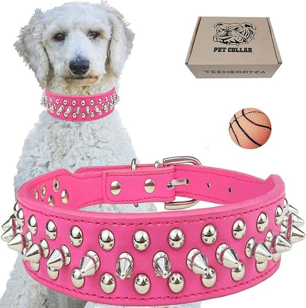 TEEMERRYCA Adjustable PU Leather Dog Collar